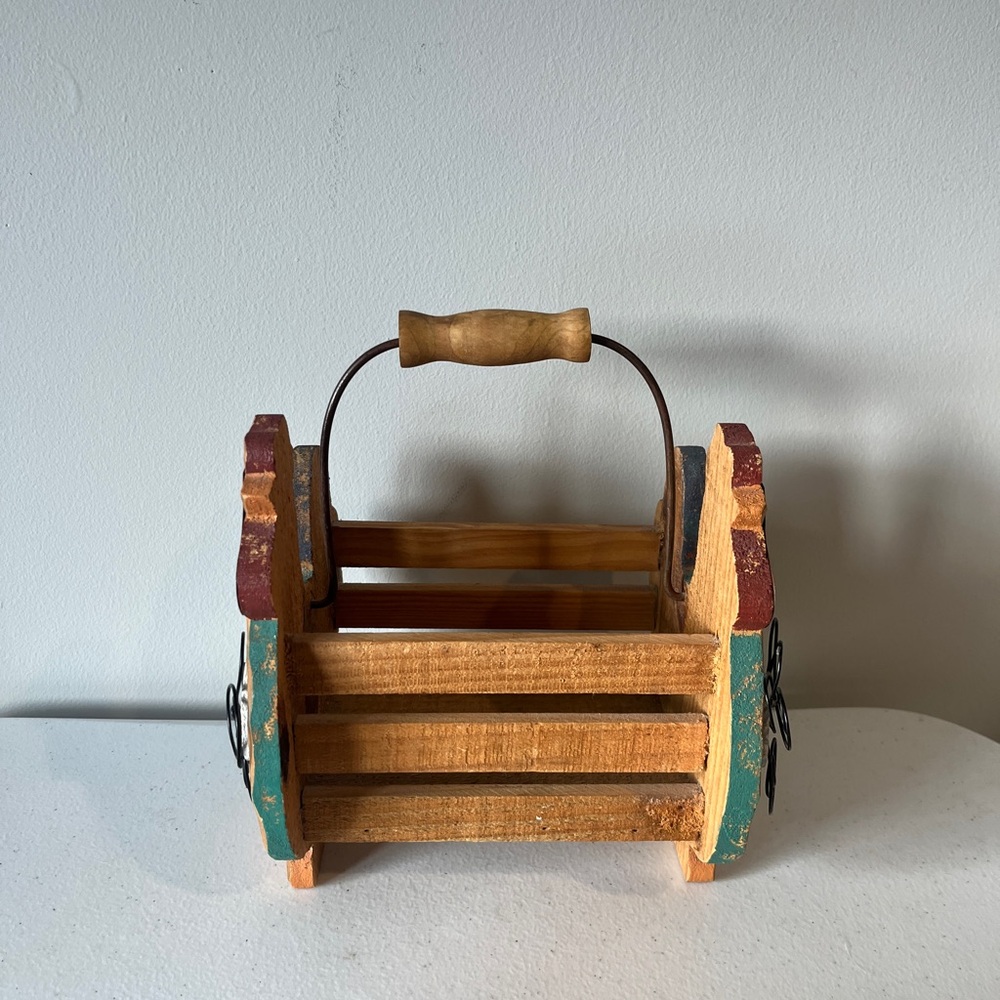 Farmhouse Rustic Wooden Chicken Storage Basket with Handle, Painted - Picture 2 of 5